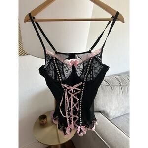 Black Pink Coquette Lace Corset Top 1X Fairy Goth Femenine